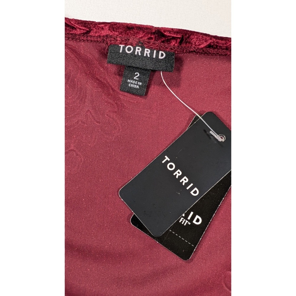 Torrid Burgundy Velvet Embossed Damask Wrap Dress V-Neck Long Sleeve Plus Size 2 - Picture 7 of 9